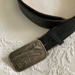 Vintage Rockwell airplane buckle military B-1B tooled leather belt size 42